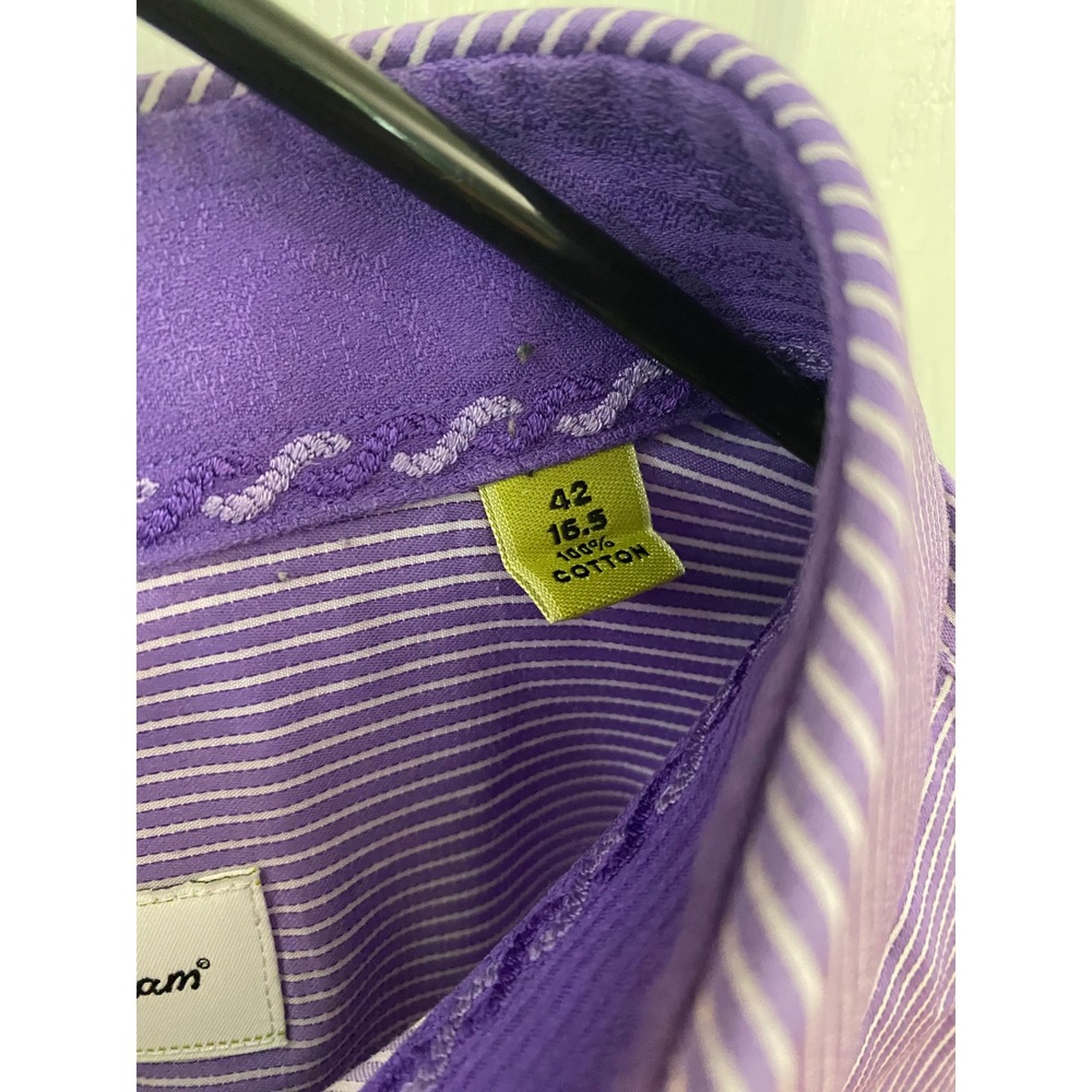 Robert Graham Button Down Shirt Mens 16.5 Purple White Striped Long Sleeve - Picture 4 of 7